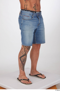 Garrott blue jeans shorts casual dressed flip flops leg lower…